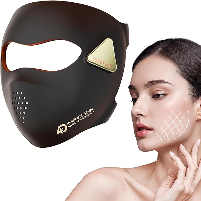 4D Red Light Therapy Mask，Red Light Therapy for Face with 4 Color Light Modes (Red+Infrared/Red/Blue/Orange), 850NM Infrared LED Face Mask Light Therapy with 4000mAh Rechargeable Remote, Timer