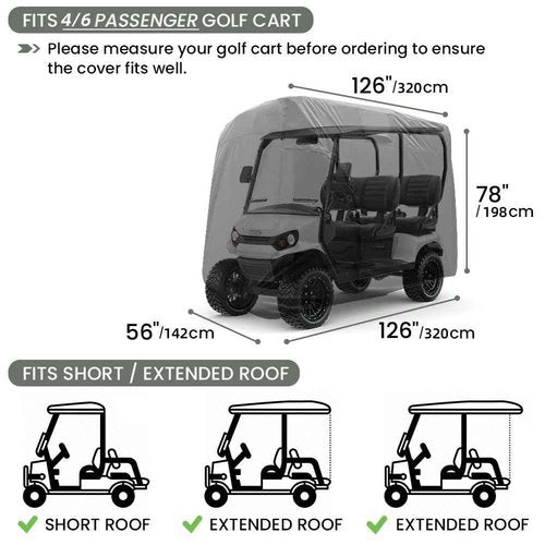 Joymo Golf Cart Cover, Golf Club Car Covers 2/4/6 Passenger,125"/138"/156" Waterproof Covers for EZ GO Golf Cart, Dustproof Club Car Seat Covers Protective Enclosure(126" L x 56" W x 78" H)