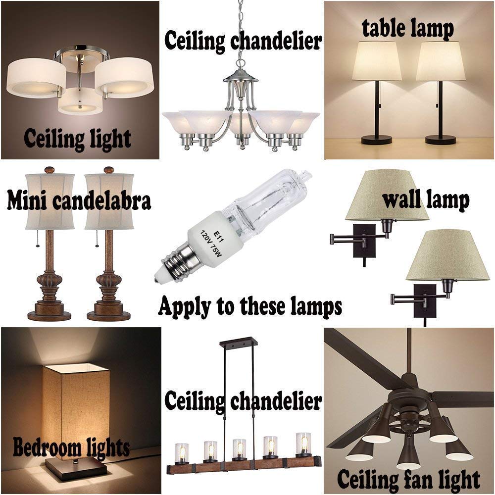 VINACO E11 Bulb, JDE11 120V 75W Halogen Light Bulbs, T4 Mini Candelabra Base, High Output 1150lm, Warm White 2700K, Dimmable, 4-Pack for Ceiling Fan Light Bulbs