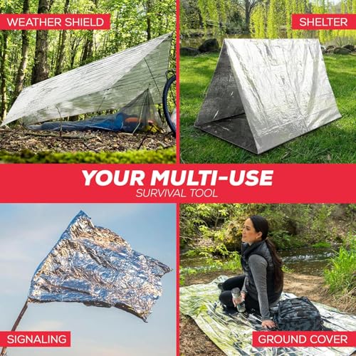 Emergency Blanket 4-Pack Space Mylar Blankets Survival Gear and Supplies Reusable Thermal Camping Hunting Essentials First...