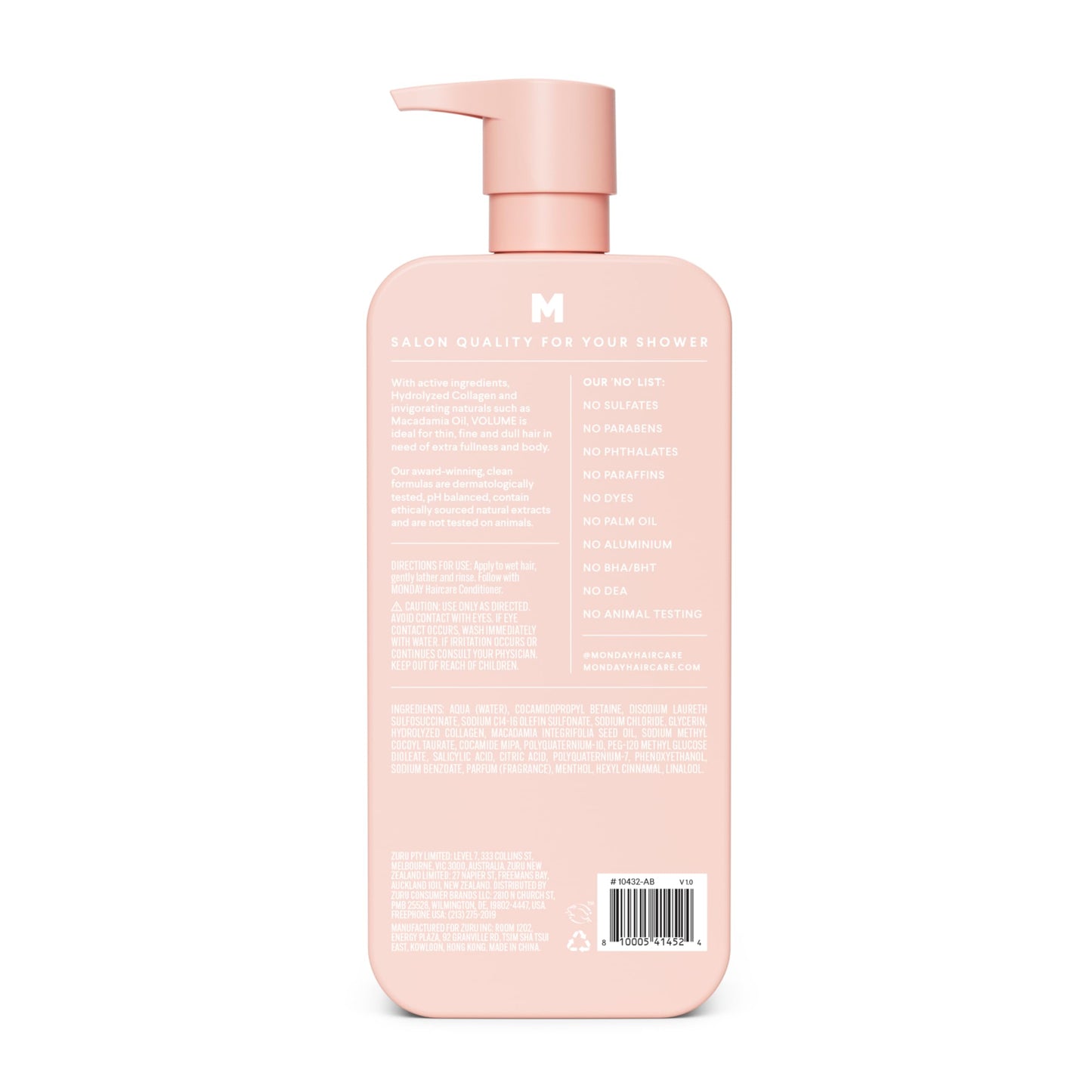 MONDAY Haircare VOLUME Shampoo with Hydrolyzed Collagen & Macadamia Oil for Thin, Fine & Flat Hair 798 mL