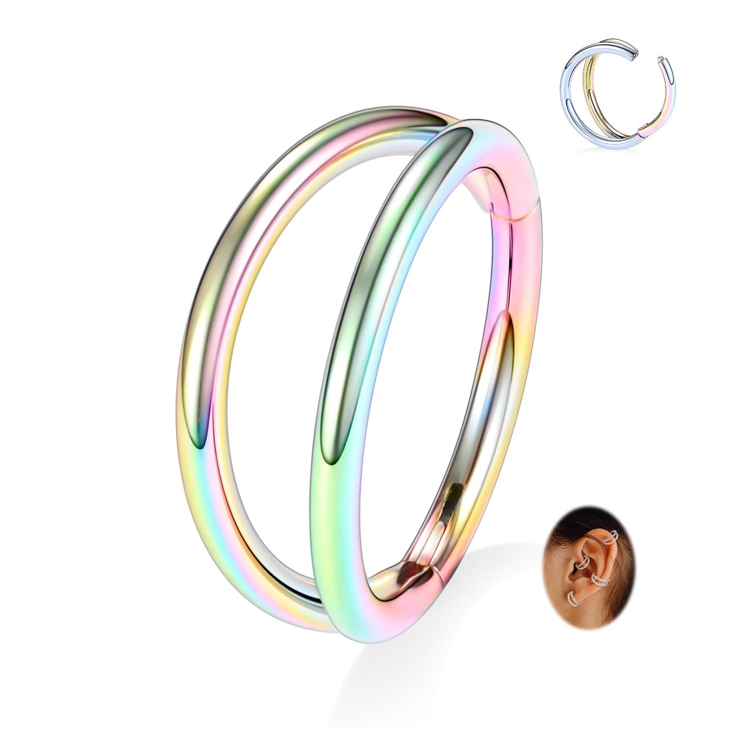 FUNLMO Conch Tragus Helix Rook Daith Piercing Jewelry Cartilage Hoop Earring Double Hoop Nose Ring 16G Septum Ring Nose Ring 316