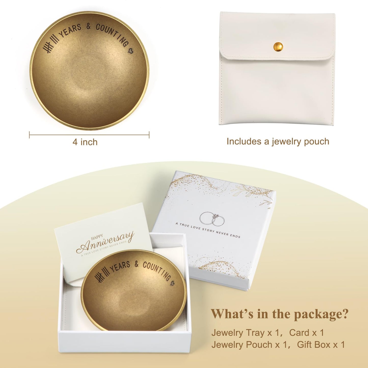 Urllinz Bronze 8 Year Anniversary Wedding Gifts - 8th Anniversary Jewelry Tray for Him Men Wife Couple, Bronze Ring Holder Dish & Card & Gift Box, 4"