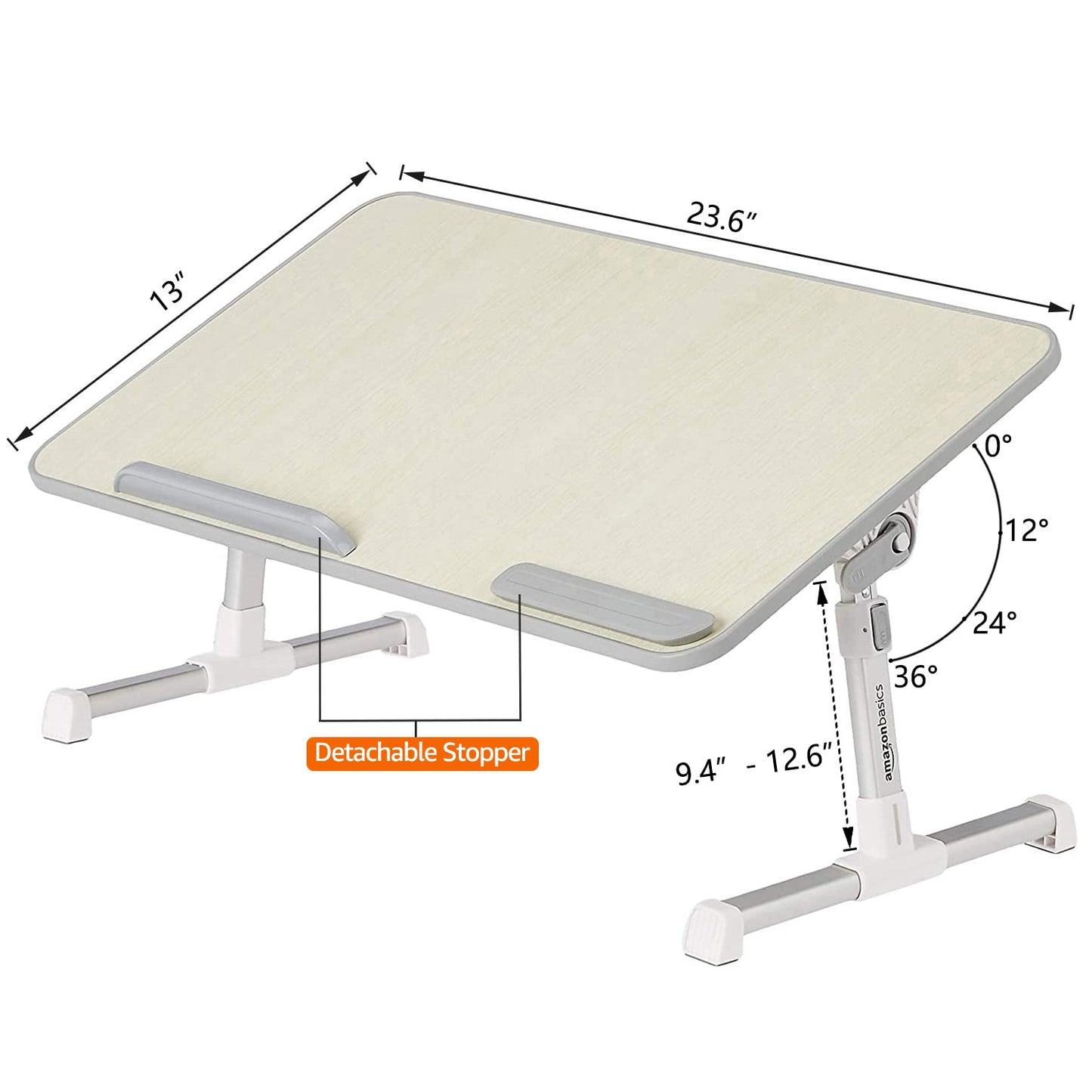 Amazon Basics Adjustable Tray Table Lap Desk Fits up to 17-Inch Laptop, Large, 13"x24", Cream