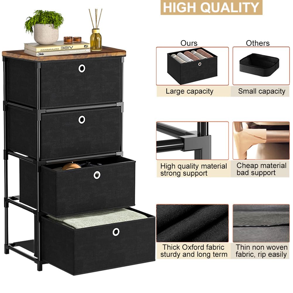 LUKYTOWER Fabric Storage Drawers Dresser and Chest of Drawers, Small Dresser with Drawers Unit, Sturdy 4 Drawers Dressers for Closet, Fabric Storage Bin Organizer