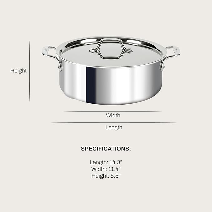 All-Clad D3 3-Ply Stainless Steel Stockpot 6 Quart Induction Oven Broiler Safe 600F Pots and Pans, Cookware Silver