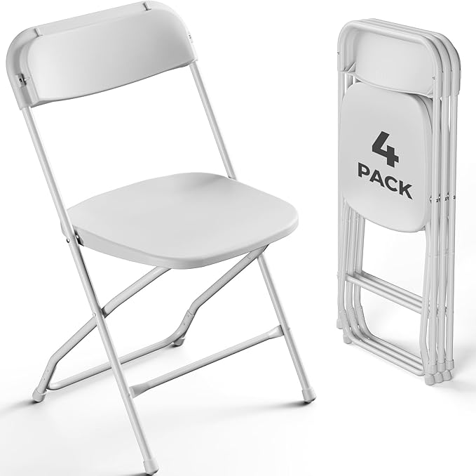 MAKE CHANGES Folding Chairs 4 Pack, Plastic Folding Chairs for Outside, Heavy Duty Foldable Chairs, Sturdy Metal Folding C...