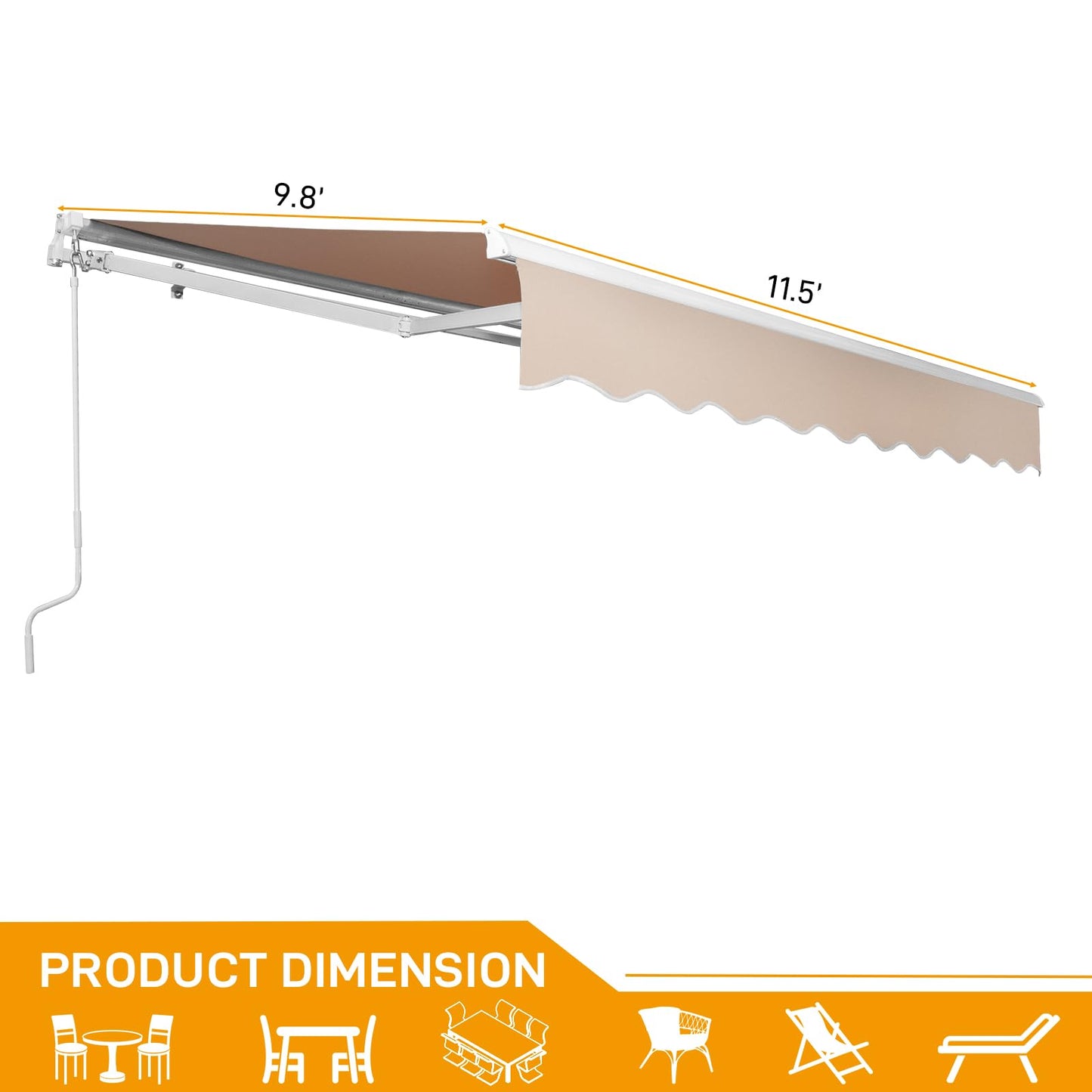 VINGLI 12’ x 10 ‘ Retractable Awning for Patio Awning Door Awning with Manual Crank Handle, Aluminum Frame Door Canopy UV Resistant (Beige)