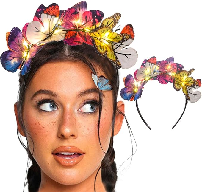 Gangel Light Up Butterfly Headband LED Glowing Hairbands Sparkling Butterfly Headpiece Party Costume Headbands for Women