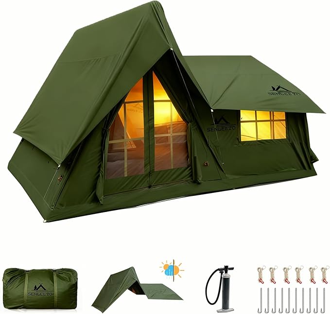 SENLEETO 8/10/12 Person Large Inflatable Tents for Camping, 4 Season Blow Up Tents with Canopy/Rainfly, Luxury Inflatable ...