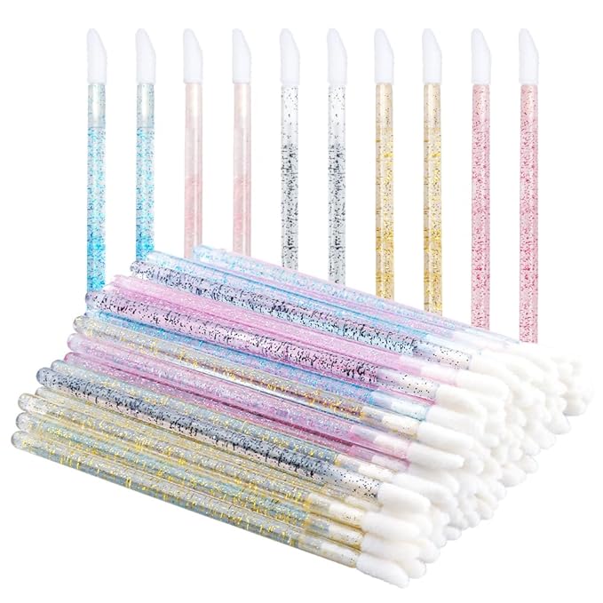 100PCS Glitter Crystal Lip Brush, Disposable Lip Brushes Lip Gloss Applicators Lipstick Gloss Wands Applicator Perfect Mak...