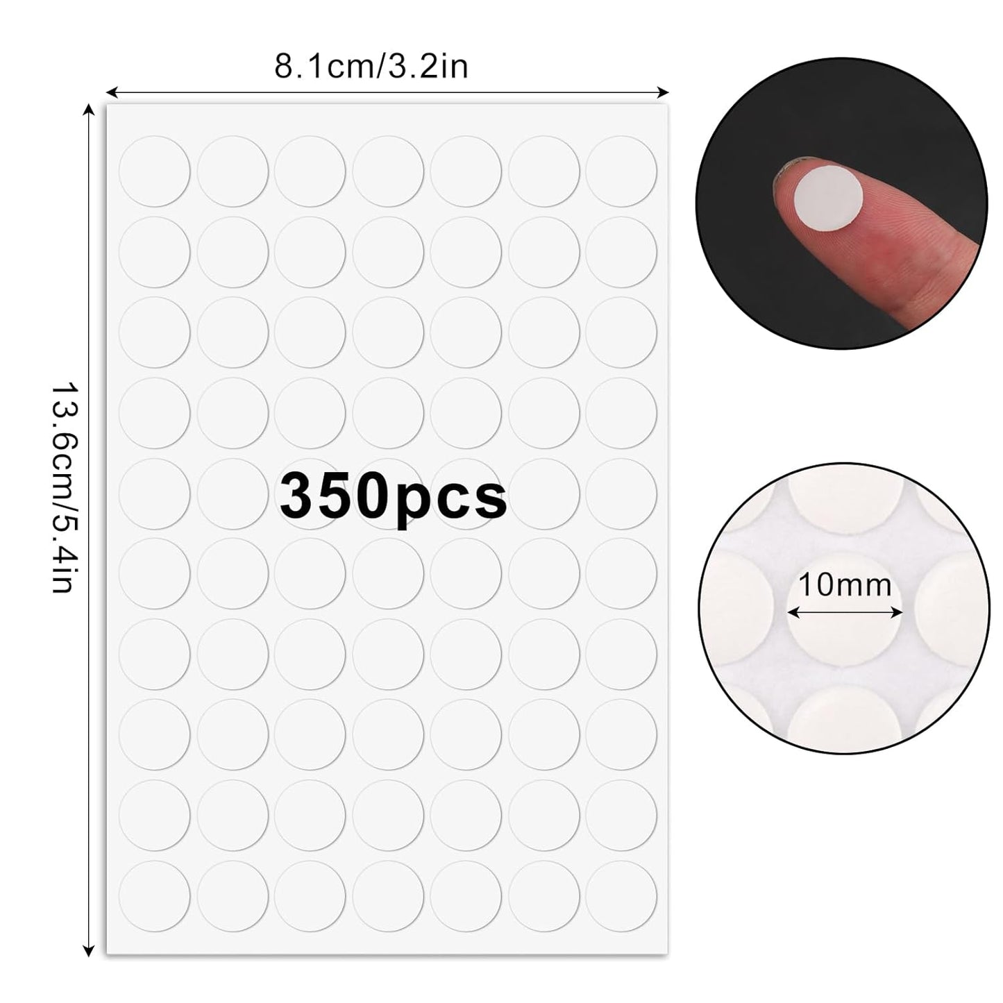 BUSOHA 350 PCS Double-Sided Adhesive Dots,Clear Removable Sticky Adhesive Putty,Round Acrylic No Trace Sticky Putty Waterproof Dot Stickers for Wall Hanging Festival Decoration (10mm)