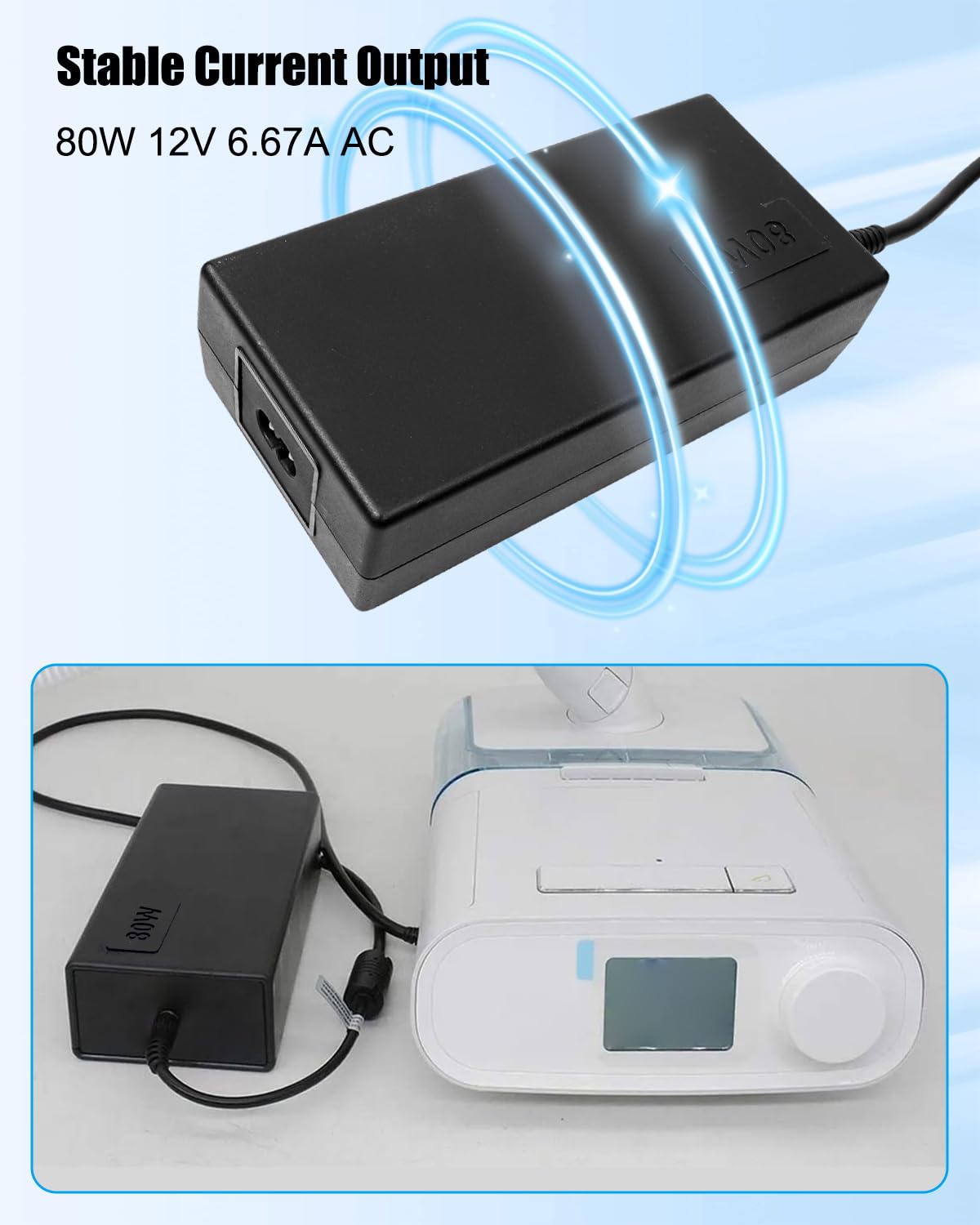 80W 12V 6.67A Charger Compatible with Philips DreamStation DSX200 DSX400 DSX500 DSX600 DreamStation Auto 2CPAP Advanced Series Power Supply, AC Adapter Replace MEA-080A12C MEA080A12C 1118499