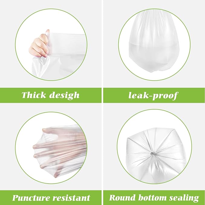 2 Gallon 100 Counts Strong Trash Bags Garbage Bags by Teivio,Small Waste Basket Liners,Bathroom Trash Can Bin Liners, Plastic Bags for home office kitchen Car, Clear