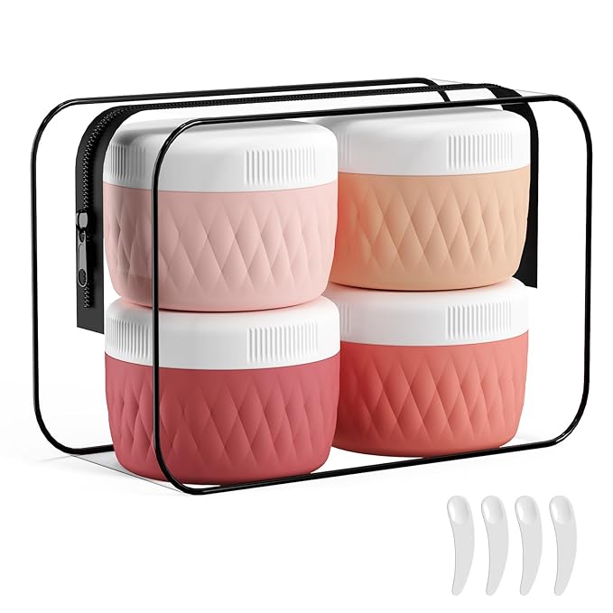Travel Containers for Toiletries, Silicone Cream Jars BPA-Free, TSA Approved 3oz Travel Size Containers, Leak-proof Silicone Jars with Lid for Cosmetic Face Hand Body Cream (4 Pack)