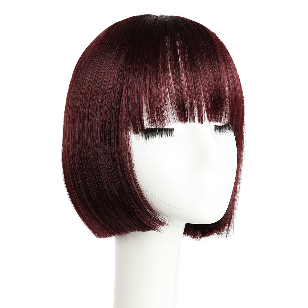 HSPCYGG Costume Wigs Short Burgundy Bob Wig with Bangs 10 Straight Synthetic Halloween Cosplay wig for Women Daily Girls