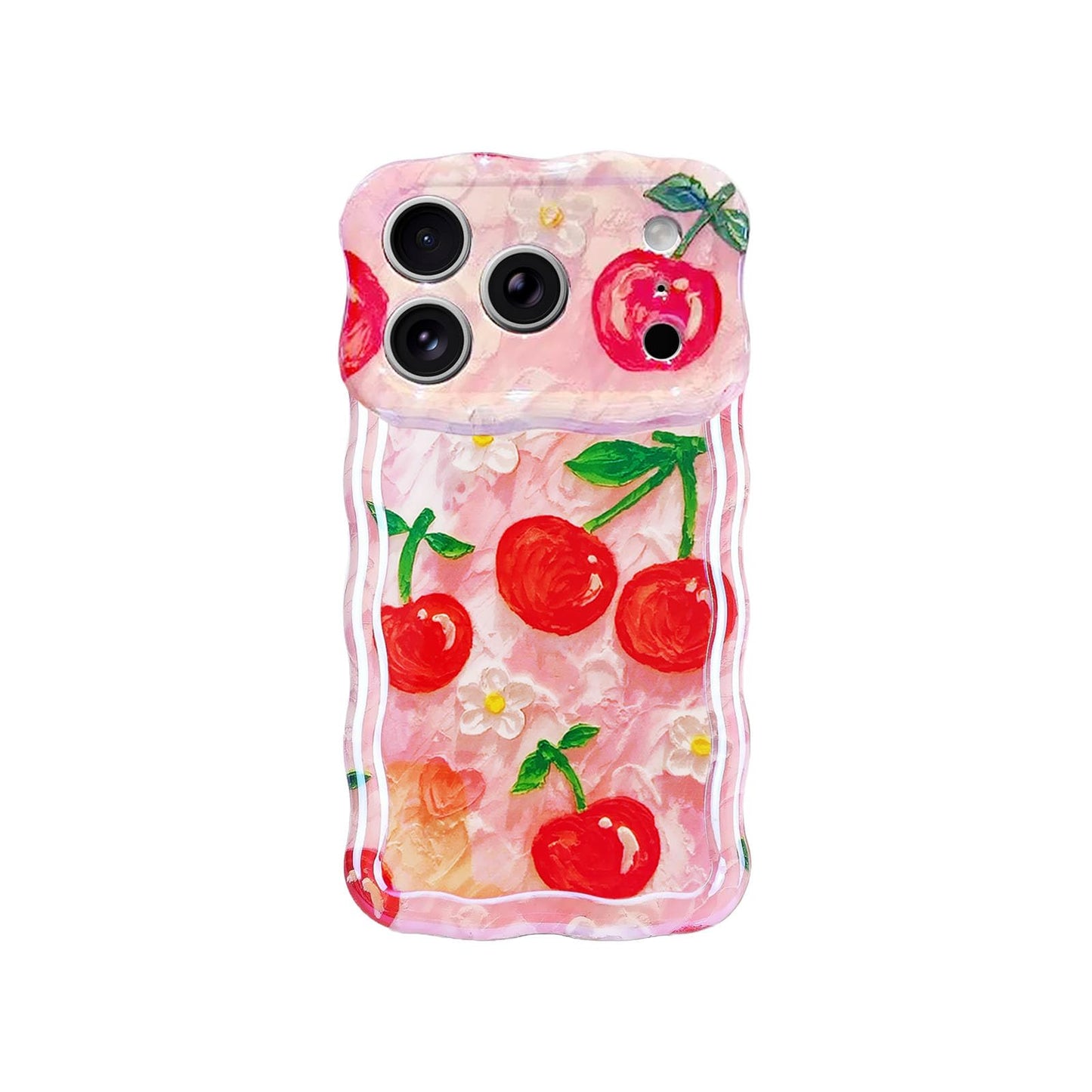 Tewwsdi Red Cherry Phone Case for iPhone 17 Air 6.6in,Retro Stylish Glossy Oil Painting Flower Laser Glossy,Aesthetic Fruit Dura