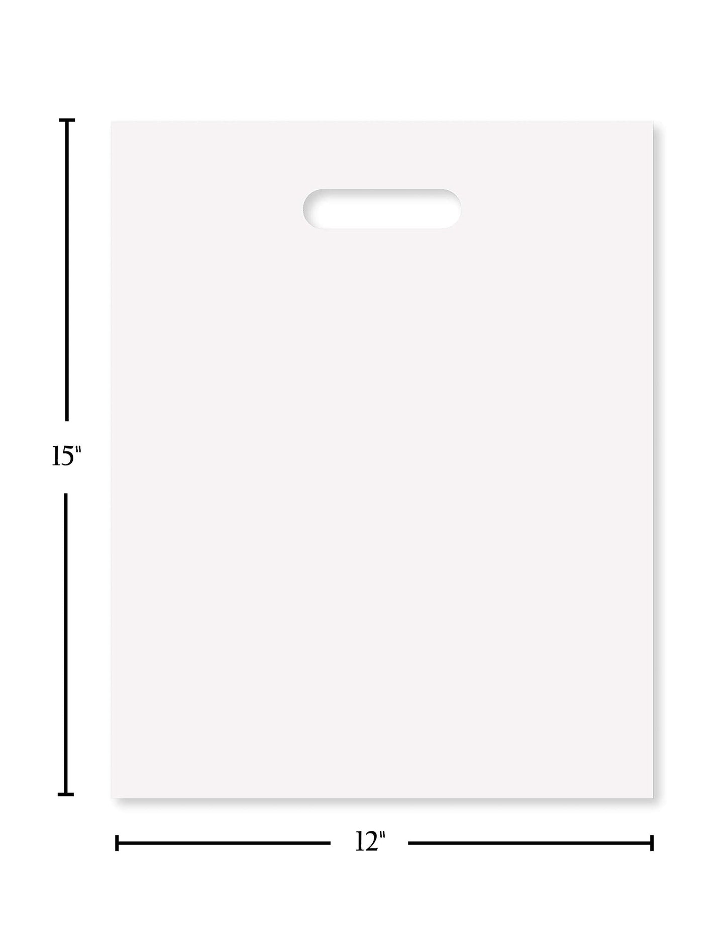 Purple Q Crafts Plastic Bag With Die Cut Handle Bag 12" x 15" White Plastic Merchandise Bags 100 Pack for Retail, Gifts, Trade Show and More