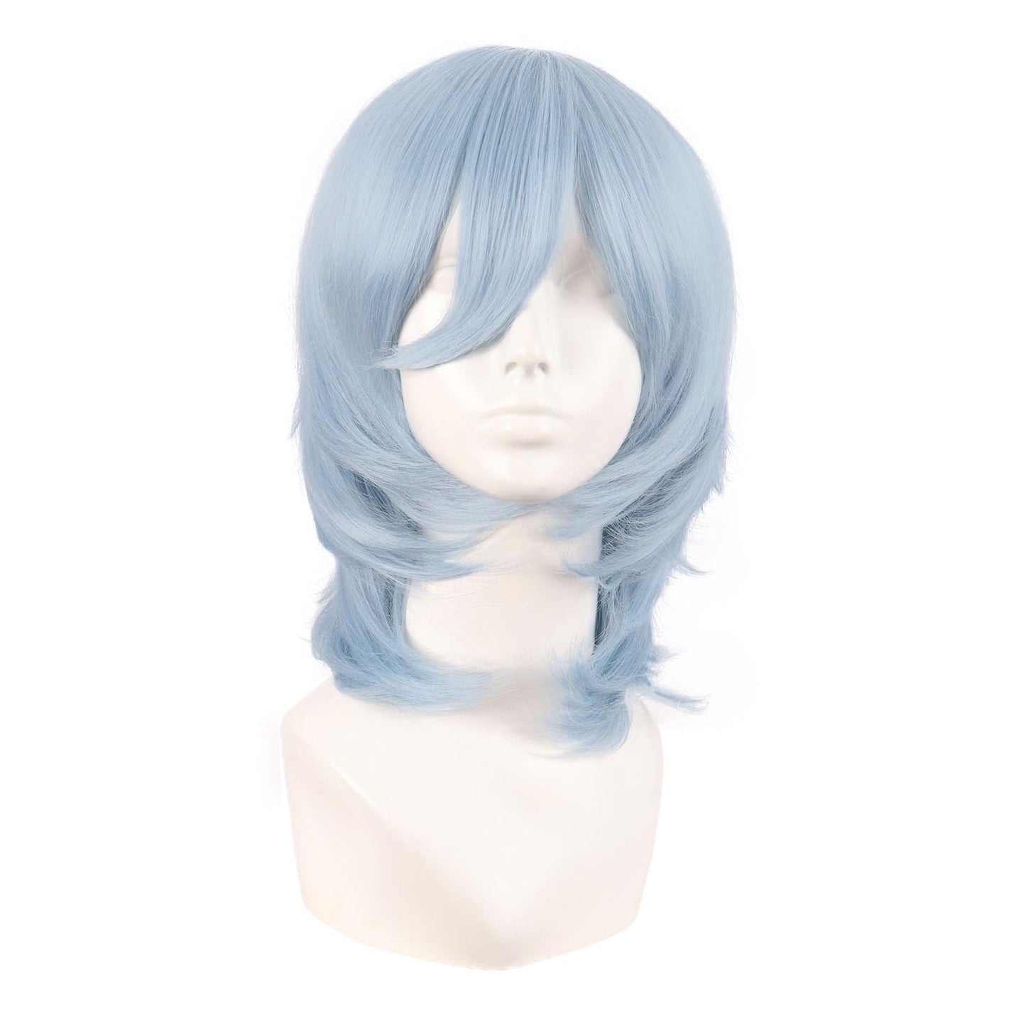 MapofBeauty 14 Inch/35 cm Short Cosplay Wolf Tail Synthetic Side Bangs Party Wig (Gray-Blue)
