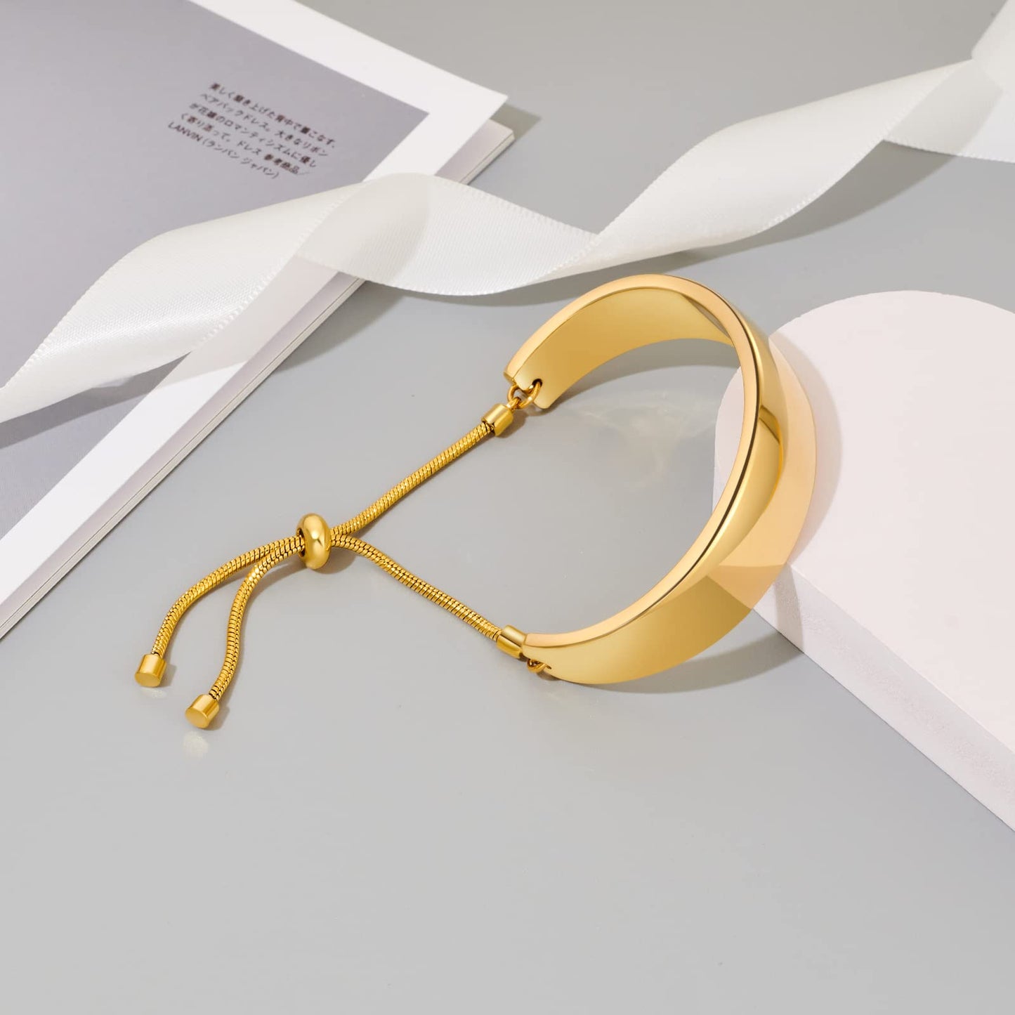 ENSKEFEN Chunky Bracelets for Women Adjustable Slider Bangle Bracelets for Women Trendy Minimalist Chain Bracelet