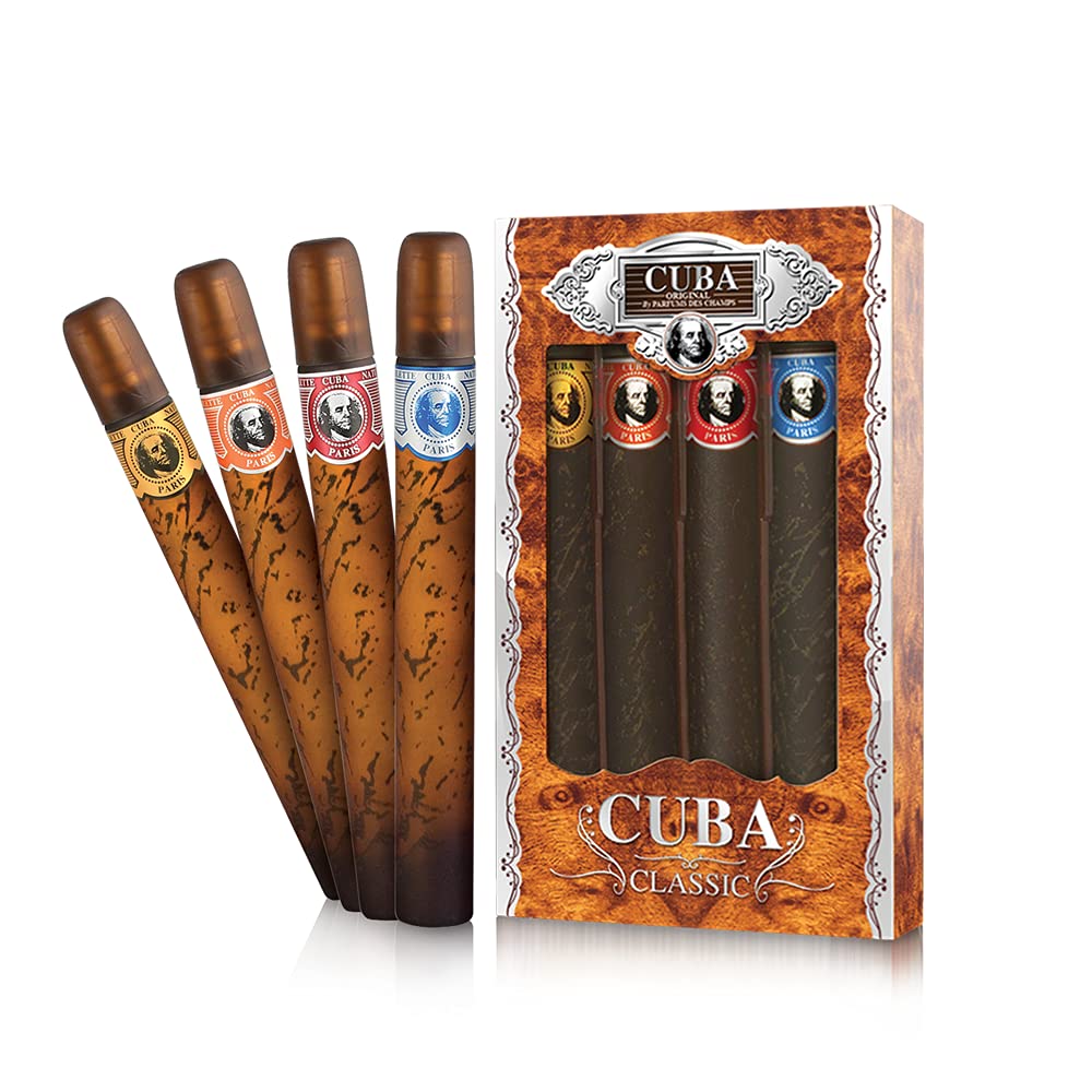 Cuba Classic Gift Set | (4 x 1.17 Oz Eau De Toilette Spray) | Cuba Gold, Cuba Blue, Cuba Red, Cuba Orange | Fragrance For Men