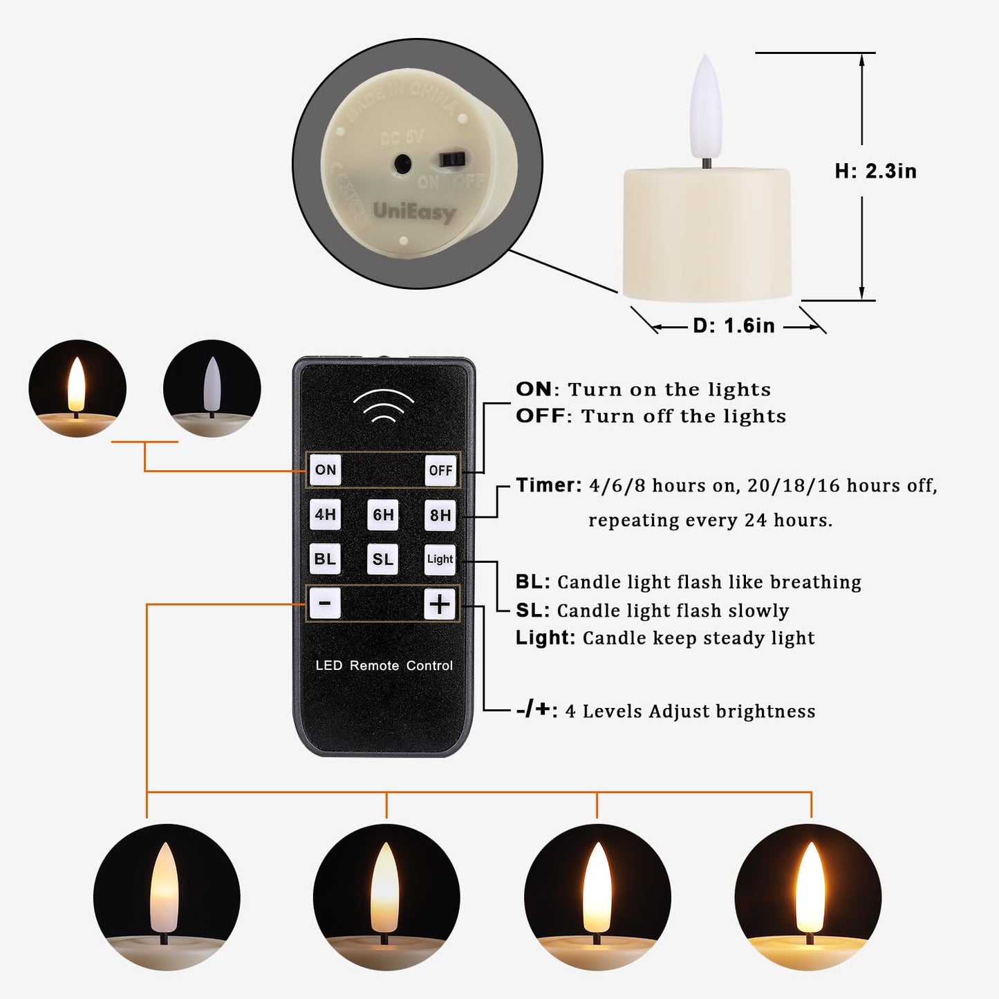 UniEasy Rechargeable Tea Lights with Remote Timer, Battery Operated LED Tealight Flameless Candles, Flickering Tealights for Votive, Weddings, Parties, Halloween, Christmas, Home Decoration (12 Pack)