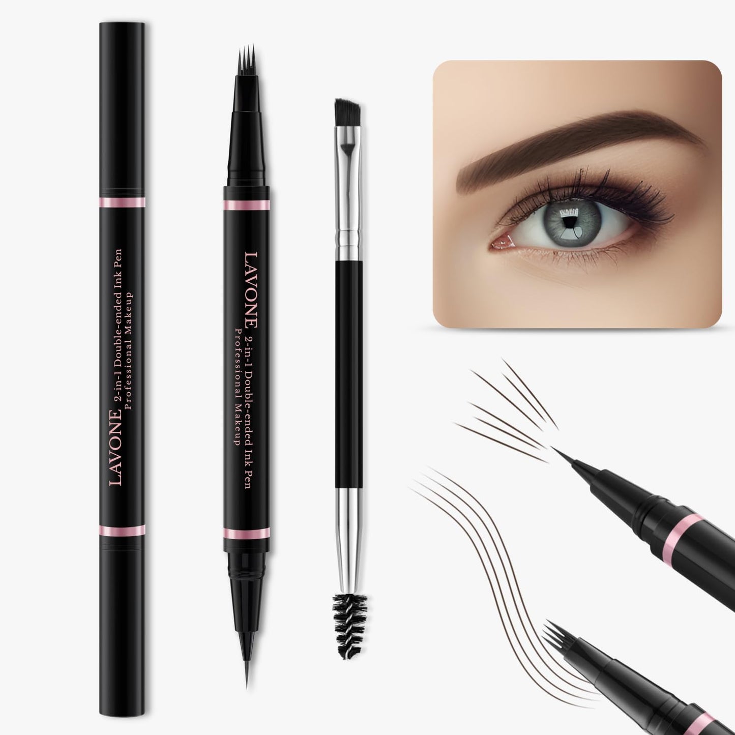 LAVONE Eyebrow Pencil Makeup Kit, with Waterproof 2-IN-1 Microblading Eyebrow Pen, Eyebrow Pomade, Eyeliner and Dual-ended Eyebr