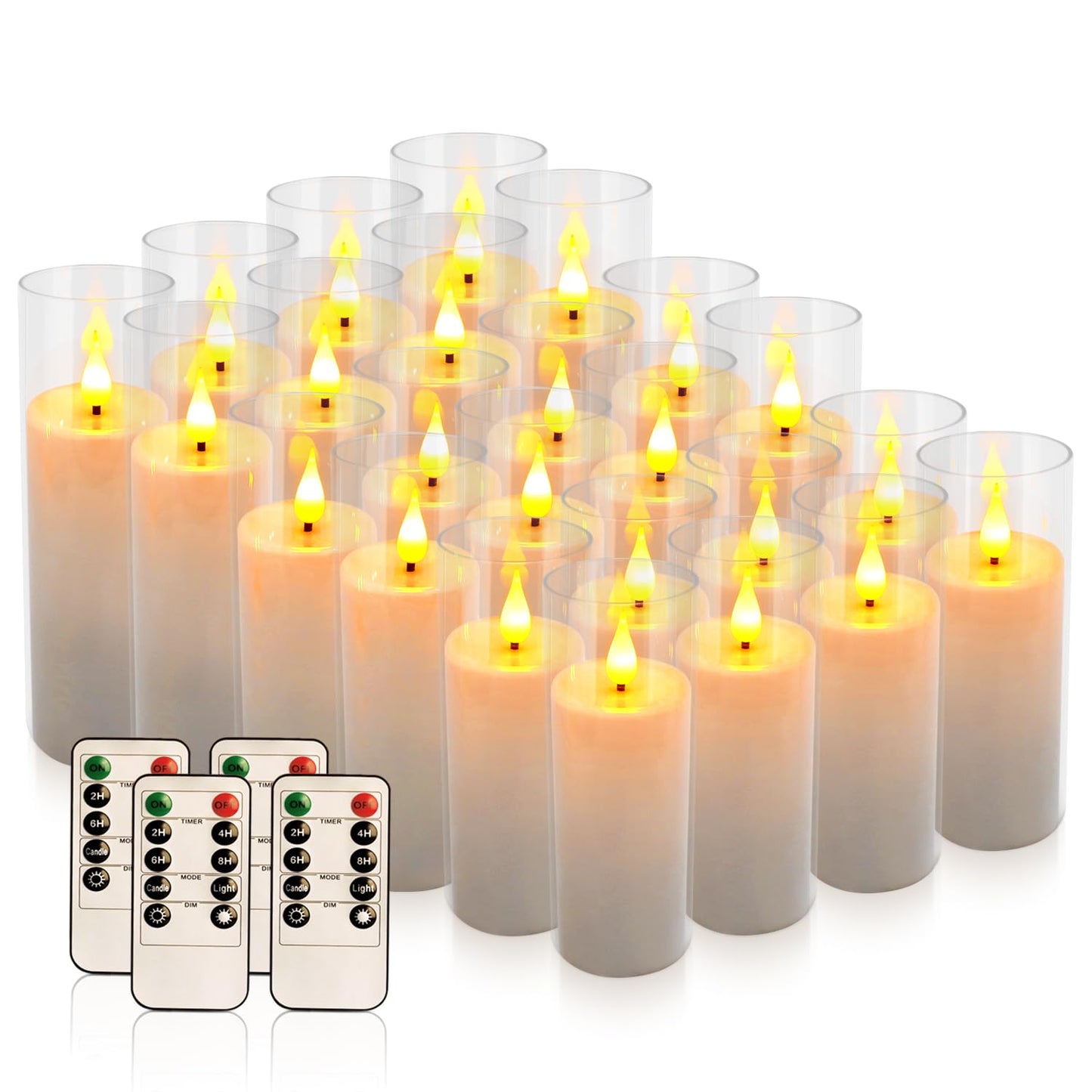 Aamdkcyu 24-Pack Premium Flameless Led Candles - Elegant White & Clear Acrylic Pillar Design With Realistic Flickering Flame, Re