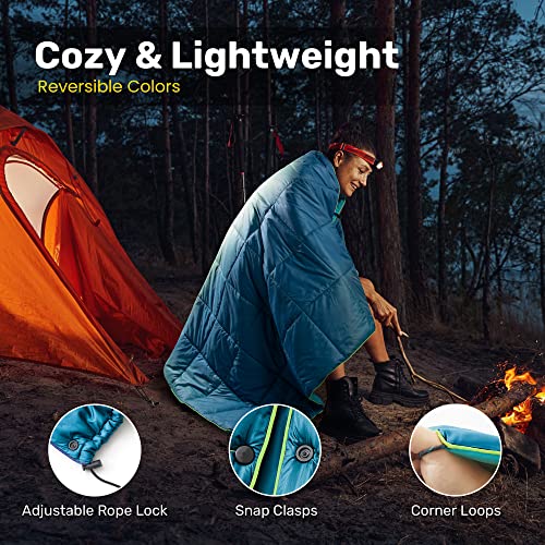UNIKOME Waterproof Puffy Camping Blanket - Lightweight Packable Outdoor Quilt with Snaps & Corner Loops, Warm Compact Blan...