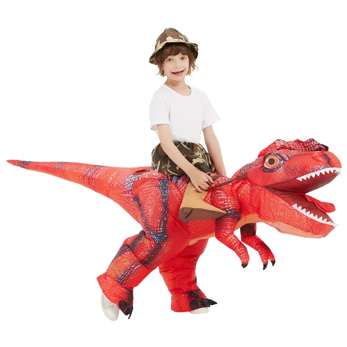 COMIN Inflatable Dinosaur Costume Kids, Red T Rex Dinosaur Blow Up Costume Riding on Dino Halloween Costumes Funny for Family Party 48"