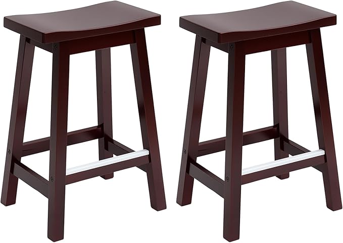 PayLessHere Bar Stools Set of 2, Wooden Saddle Stools 24 Inch Heigh, Bar Chairs Seat with Footrests and Industrial, Kitchen Counter Stools for Restaurant, Bistro Bar and Home Dining