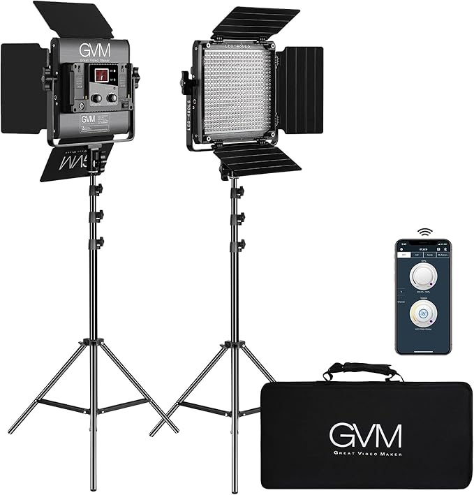 GVM 2 Pack LED Video Lighting Kits with APP Control, Bi-Color Variable 2300K~6800K with Digital Display Brightness of 10~1...