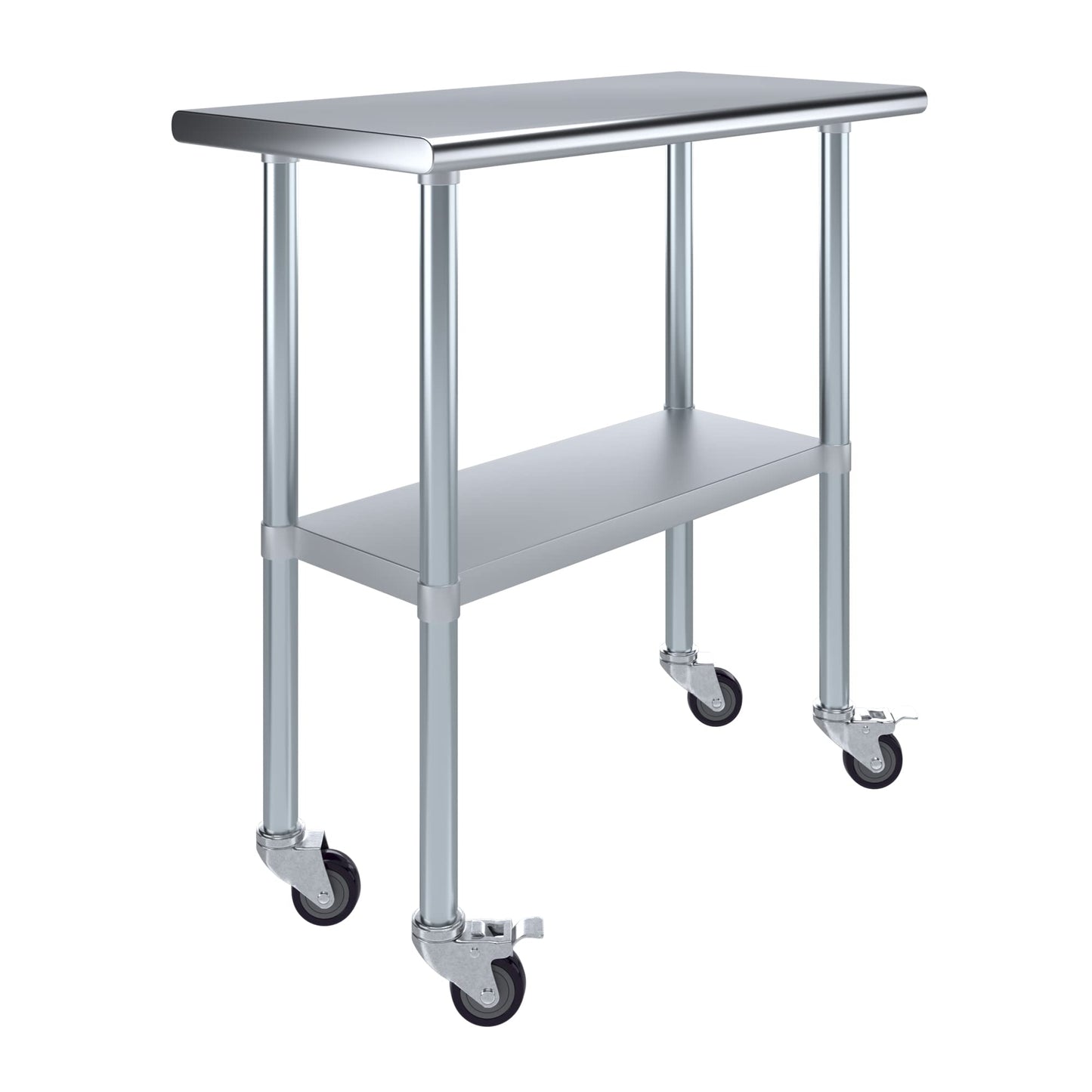 AmGood 18 in. x 36 in. Stainless Steel Work Table with Wheels | Metal Kitchen Food Prep Table | NSF