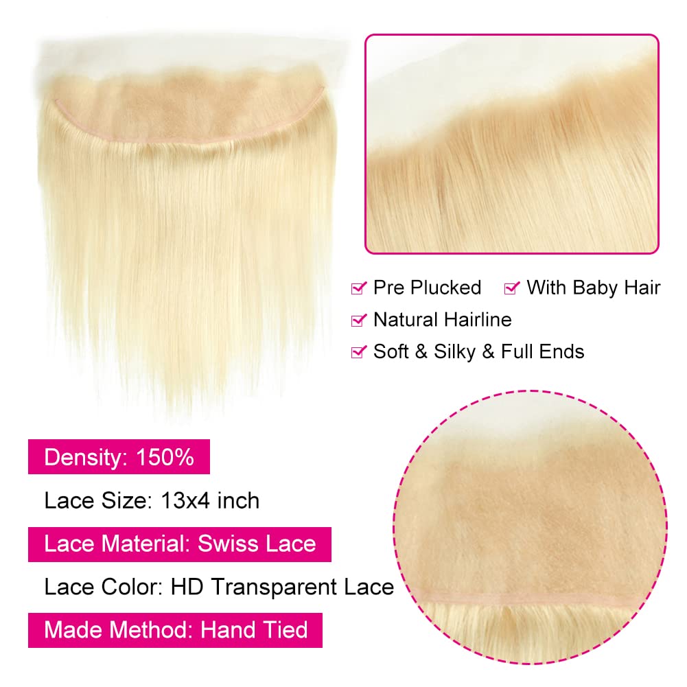 613 Frontal Straight 13x4 Transparent HD Lace Frontal Closure Ear To Ear Blonde 2A Brazilian Virgin Remy Human Hair Extension 10