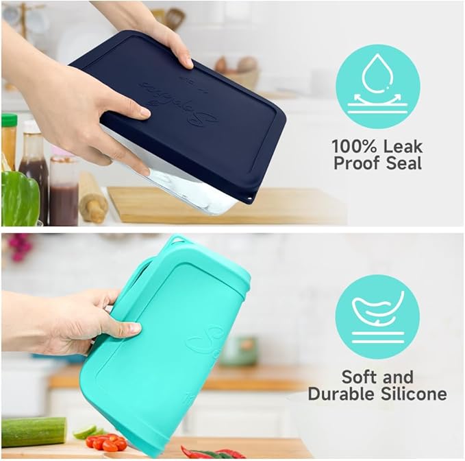 Sophico 11 Cup Rectangle Silicone Storage Cover Lids Replacement for Pyrex 7212-PC Glass Bowls, Container not Included (MINT- 1PACK)