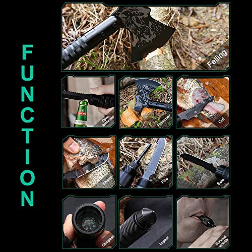 LIANTRAL Survival Camping Axe, Folding Tactical Axe Hatchet with Hammer, Nylon Sheath for Outdoor Adventures