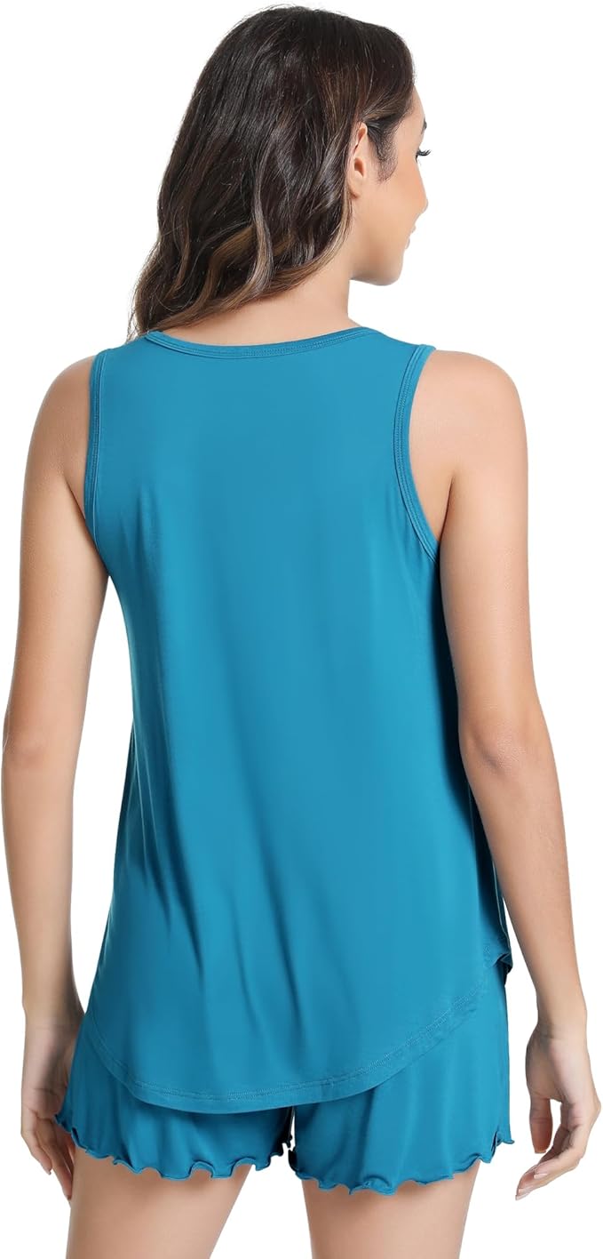 NACHILA Pajamas for Women-Viscose from Bamboo, Ribbed Racerback Tank Top Sexy Split Shorts Pajama Sets Cooling Sleep Cami Pjs