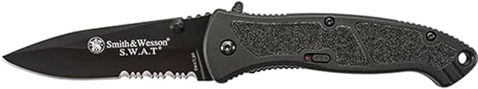 Smith & Wesson Large S.W.A.T. SWATLBS 8.5in S.S. Assisted Opening Knife with 3.7in Serrated Drop Point Blade and Aluminum ...