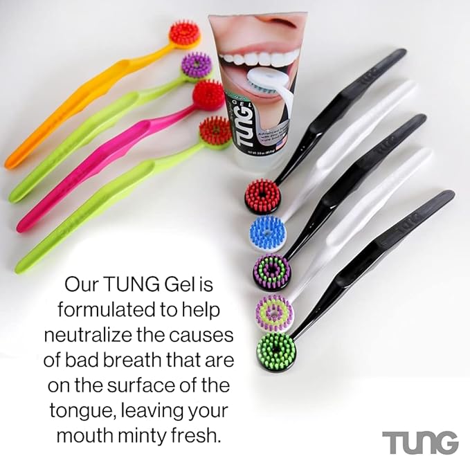 Tung Brush Tongue Cleaner, Plastic Tung Scraper, Tongue Cleaning to Fight Bad Breath, Halitosis Defense, USA Made, 2-Pack w/Cap