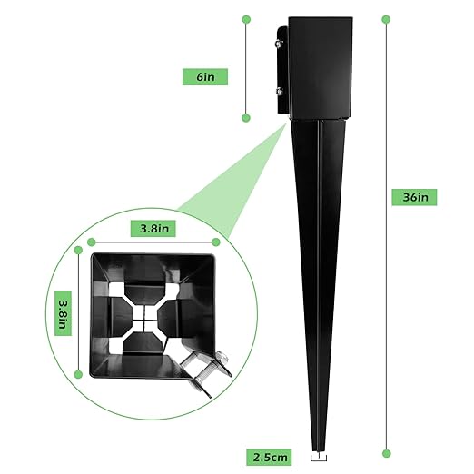 XYADX Fence Post Anchor 36 inch Ground Spike Heavy Duty Black Powder Coated Fence Stakes Post Base for Mailbox, 36 x 4 x 4 Inches Outer Diameter (Inner Diameter 3.6 x3.6 Inches), Pack of 4