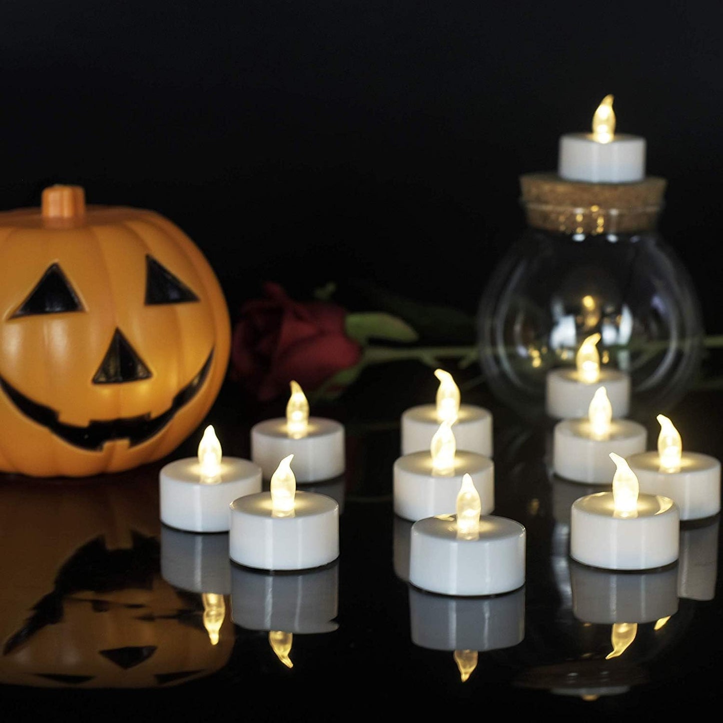 LED Tea Lights Flameless Candles: Battery Operated Bulk 100-Pack Realistic and Bright Flickering Long Lasting 200 Hours Electric Tealight Candles for Home Decor Halloween Christmas Wedding (White)