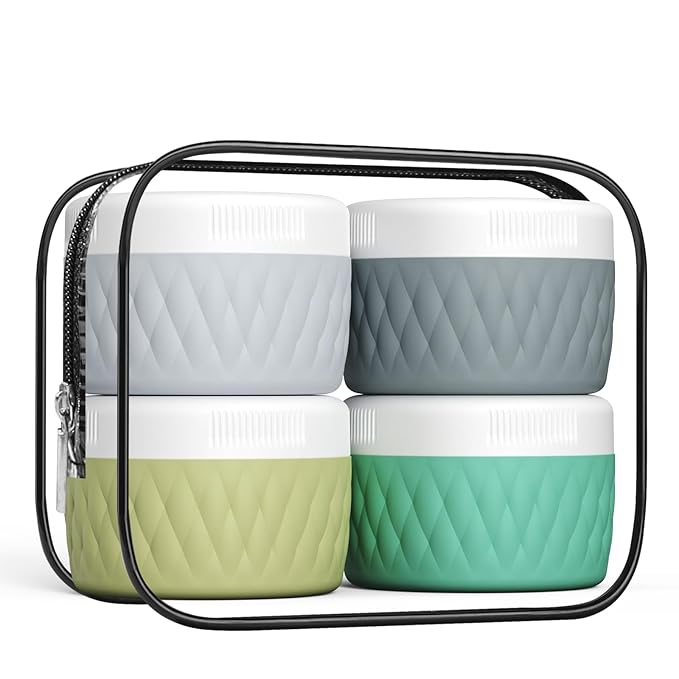 Travel Containers for Toiletries, Silicone Cream Jars BPA-Free, TSA Approved 2oz Travel Size Containers, Leak-proof Silicone Jars with Lid for Cosmetic Face Hand Body Cream (4 Pack)