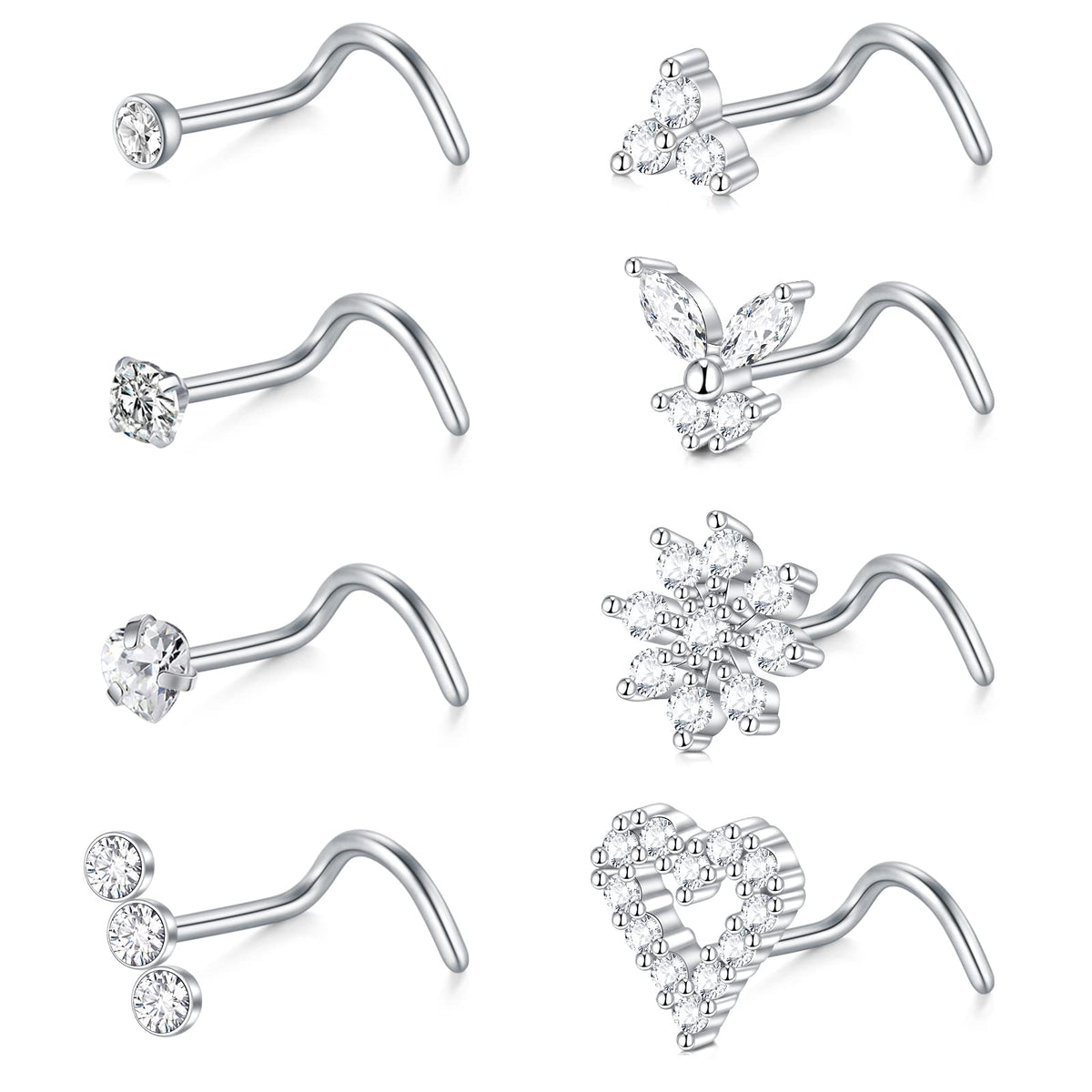 Briana Williams Nose Studs 20G Nose Stud Screw Diamond Nose Rings Stud for Women Surgical Steel Corkscrew Nose Rings Nose Pierci