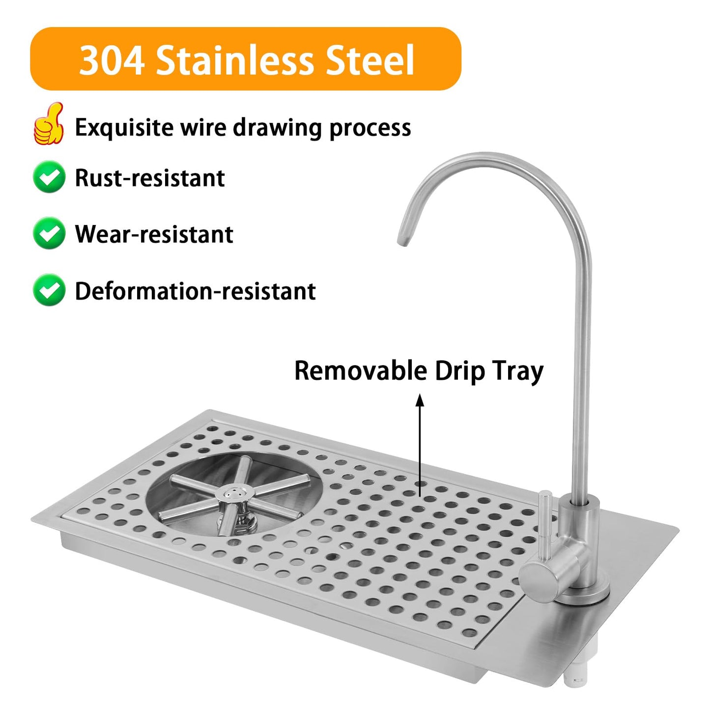 AGULIUM Glass Rinser Cup Washer, Commercial 304 Stainless Steel Pitcher Rinser with Faucet and Multi Angle Cleaning Nozzle for Bar, Cafe, Restaurant, Hotel, Home