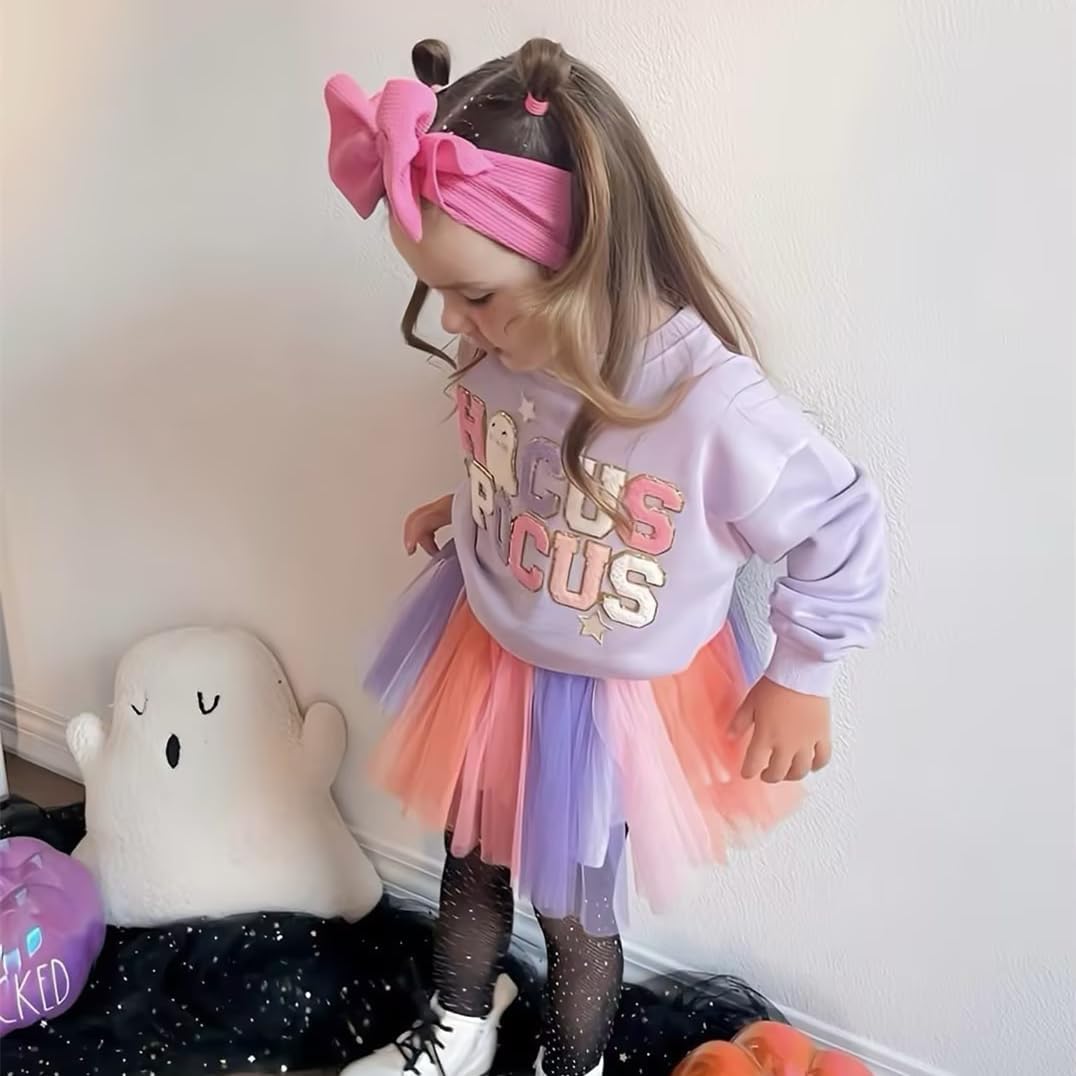 Socutebabe Toddler Halloween Outfit Costume Baby Girl Boo Shirt Sweatshirt and Tulle Skirts Little Girls Clothes (Witch Purple Black, 12-18 Months)
