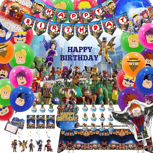 Birthday Decorations Party Supplies Party Decoration with Happy Birthday Banner, Backdrop, Hanging Swirls, Tablecloth, Cup...