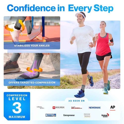 Modvel Foot & Ankle Brace Socks for Sprained Ankle Compression Sleeve - Foot Support for Women & Men - Tendonitis & Arthritis Ankle Brace Sports Running, Torn Ligaments & Women Stabilizing Ankle Wrap