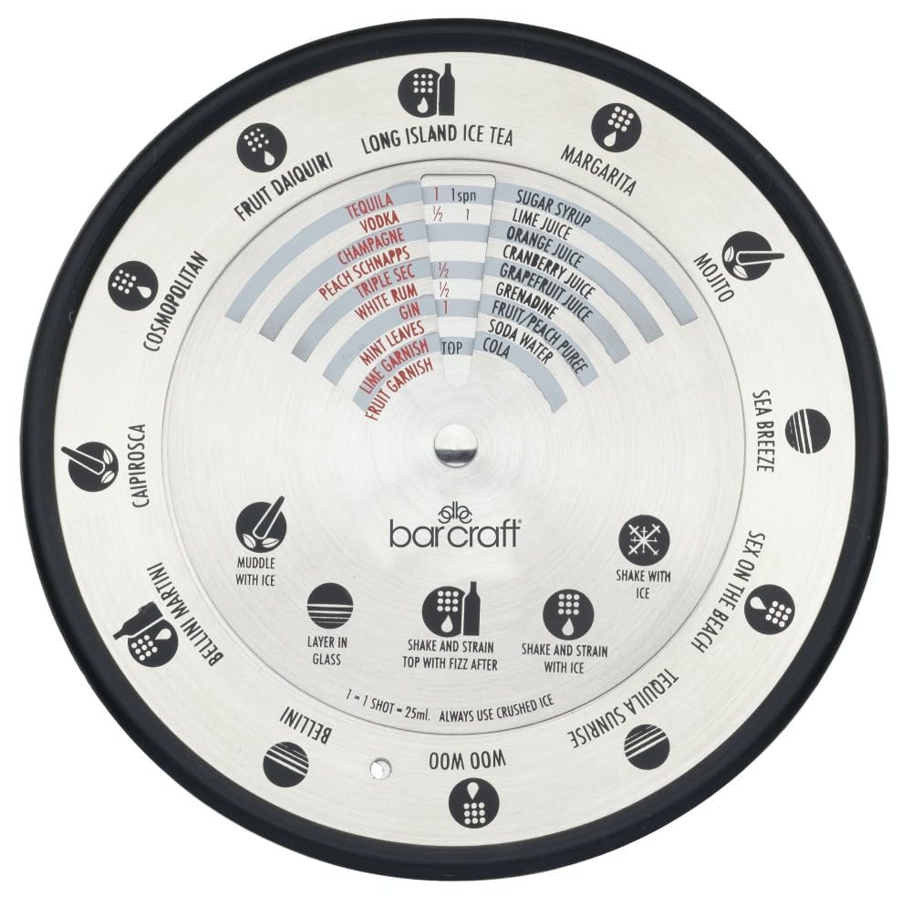 BarCraft BCLLCOMPASS Cocktail Compass with 12 Recipes, Stainless Steel, White, 14cm