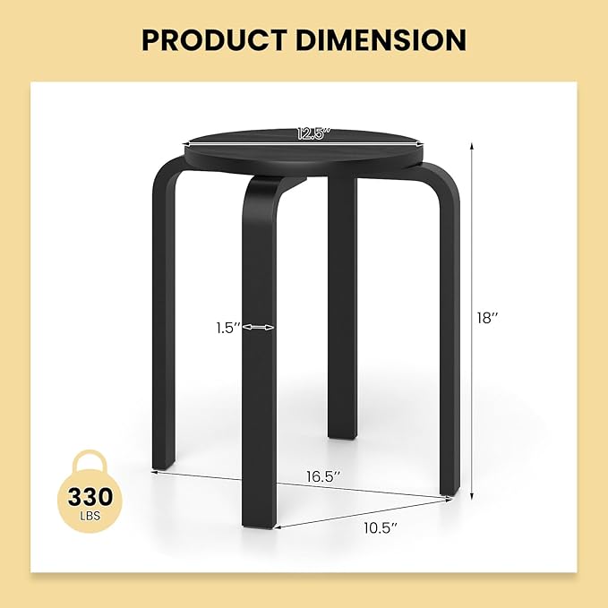 Giantex Stackable Stools Set of 4, 18" Round Stacking Backless Nesting Stools, School Chairs, Flexible Seating for Classroom Elementary, Students, Adults, Kitchen, Dining Room, Black
