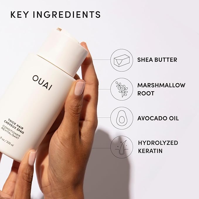 OUAI Thick Hair Conditioner Travel Size - Moisturizing Conditioner for Dry, Frizzy Hair - Keratin, Marshmallow Root, Shea Butter and Avocado Oil - Paraben, Phthalate and Sulfate Free (3 Oz)